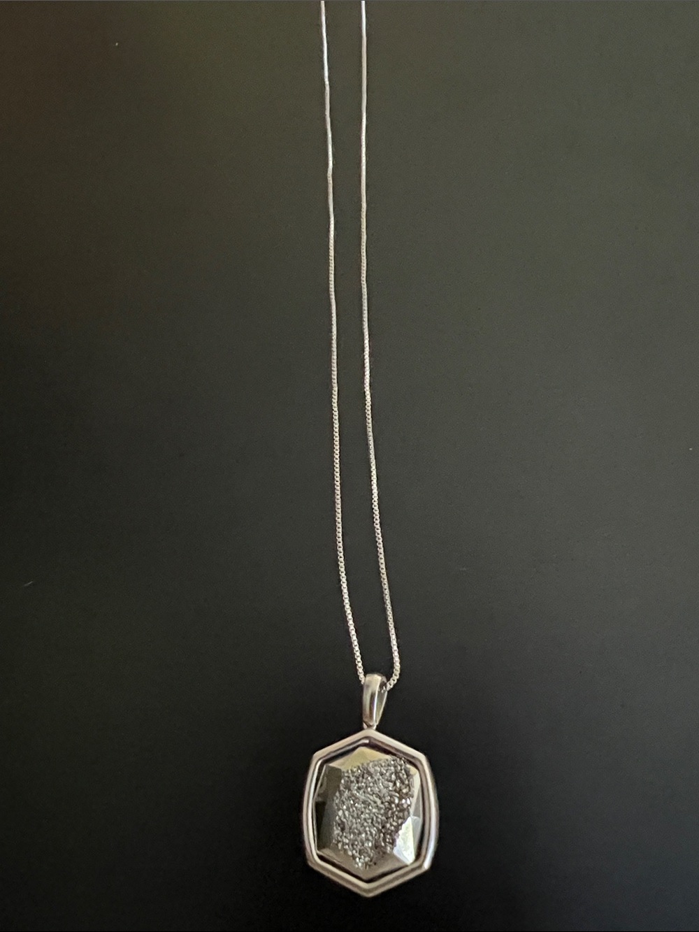 Kendra Scott Silver Hexagonal Druzy Pendant Necklace